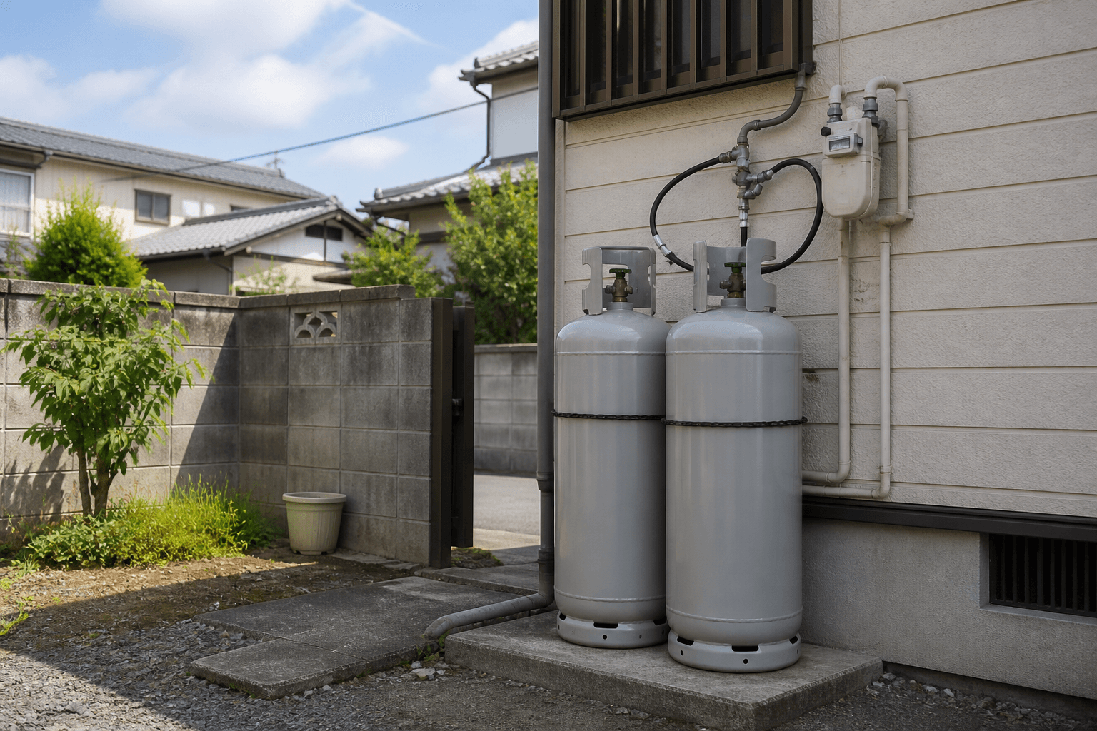 一般住宅に設置されたLPガスボンベ