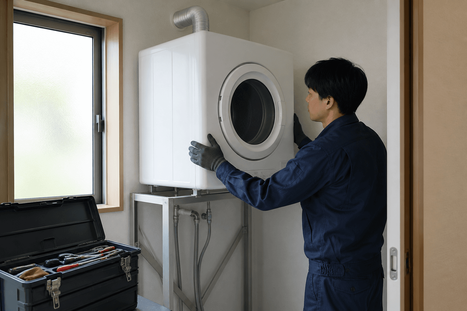 乾太くんを設置するスタッフ