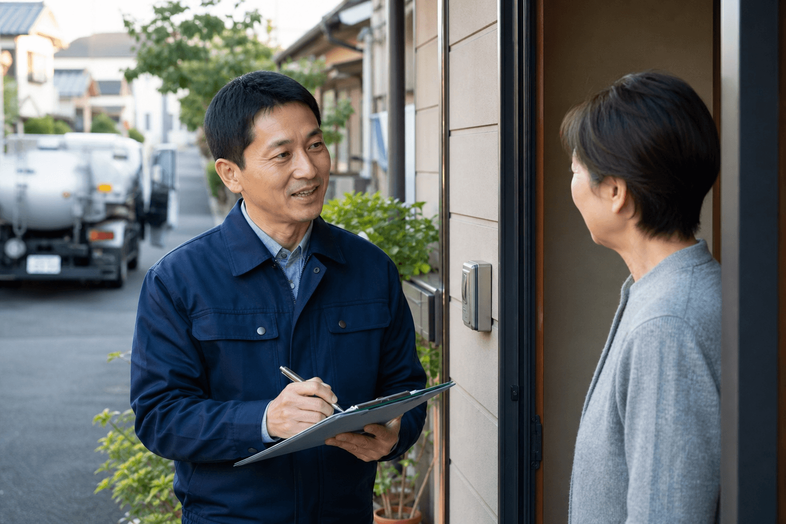 地域のお客様と自然に会話する関東燃料のスタッフ
