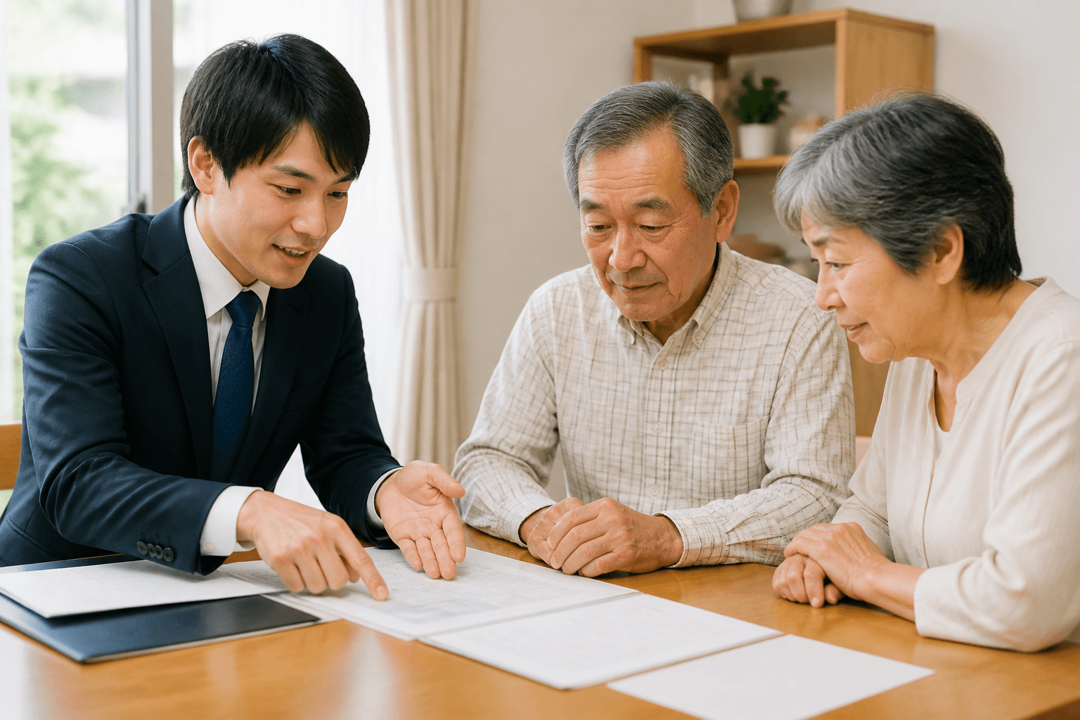 空き家の活用について説明するスタッフ