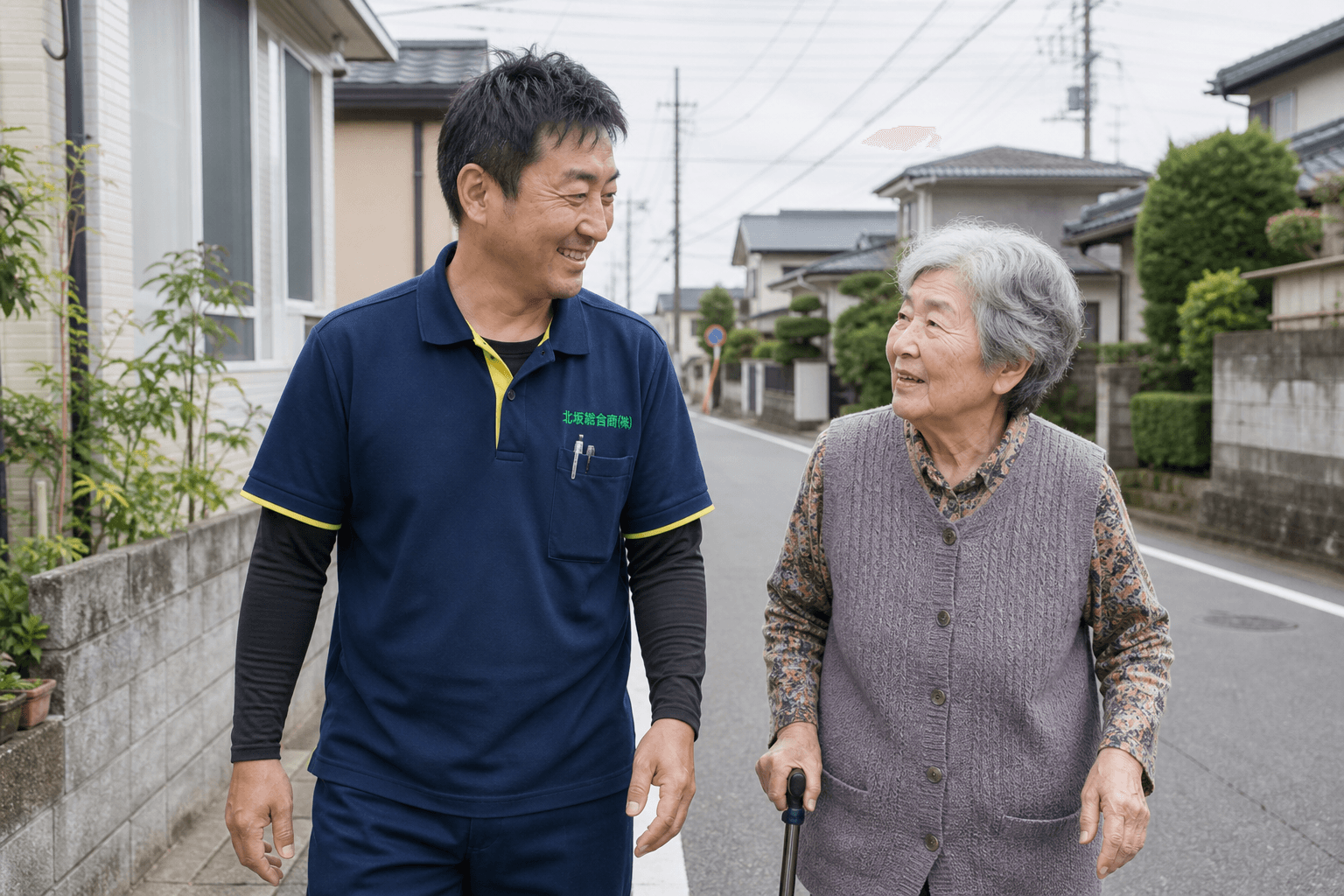 地域のお客様に寄り添って歩くスタッフ