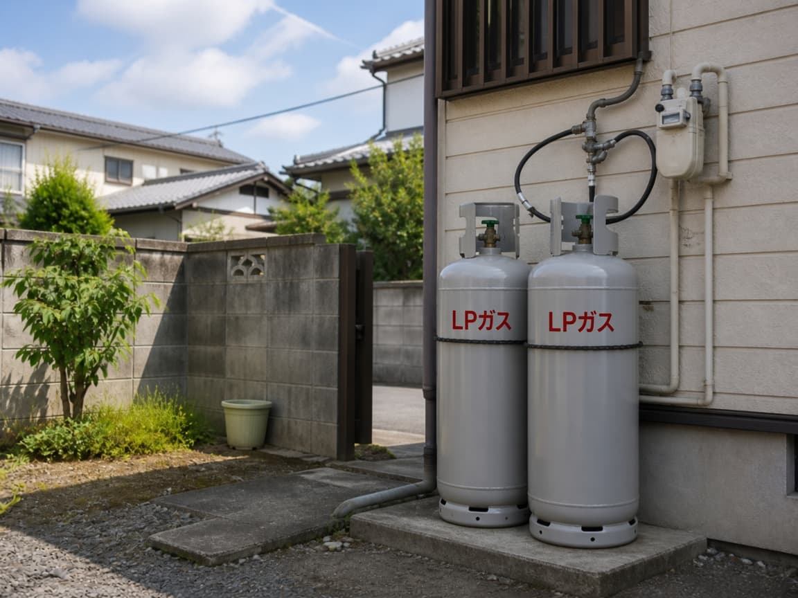 一般家庭に設置されたLPガスボンベ